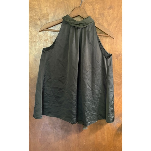 Diane Von Furstenberg Olive Green Silk High Neck Tie Halter Top Sleek Y2K 4 Work - Picture 1 of 15